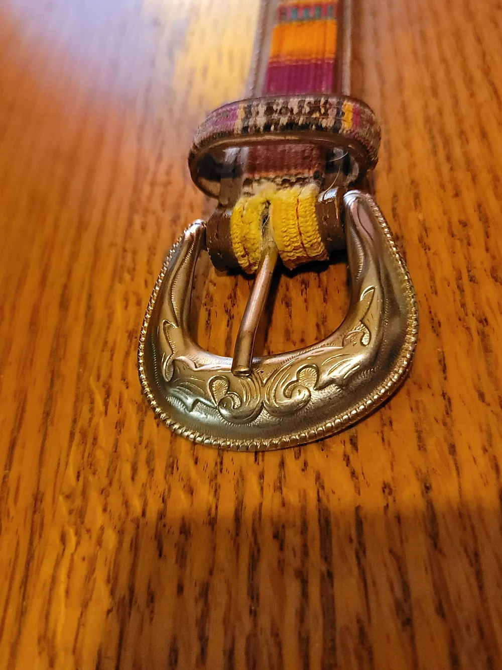 Multicolor Woven Women’s Belt with Silver-Tone Western Buckle